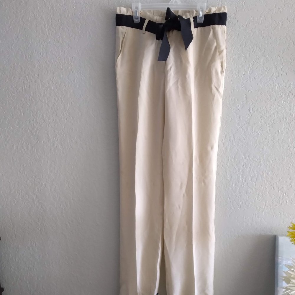 Cristina Effe Collection Tan / Beige Pants with Black Fabric Belt